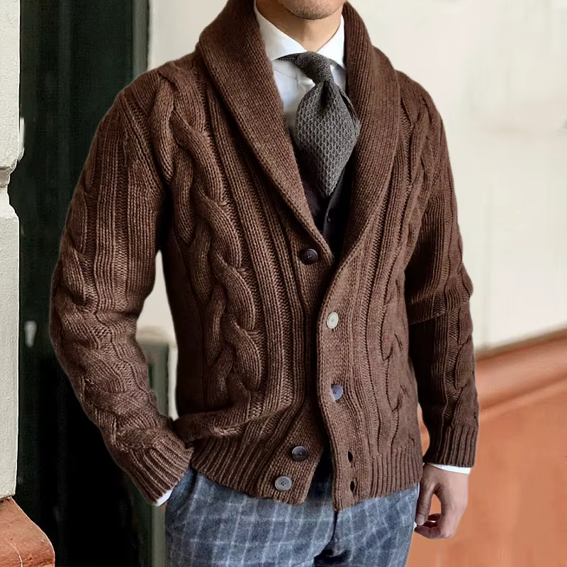 Cardigan tricoté à la mode pour hommes, nouveau Style d'automne et d'hiver 2024, revers, manches longues, manteau pull en tricot torsadé M-2XL