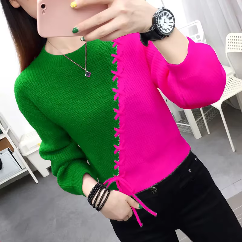 Pull à Manches sulfet Col Rond pour Femme