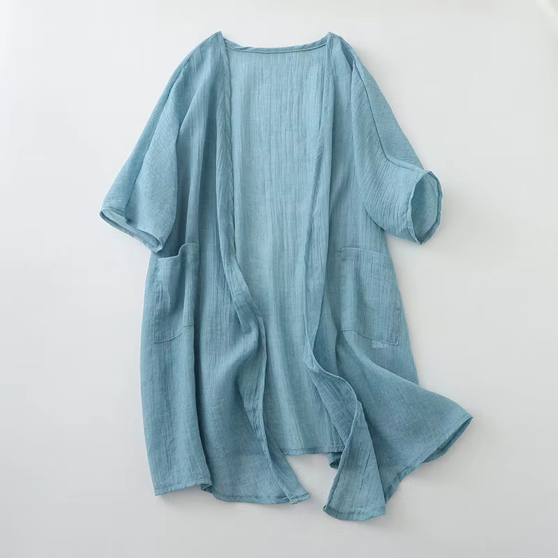 Cardigan en coton et lin pour femmes manteau à col en V