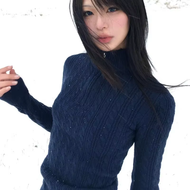 Pull torsadé Vintage à col roulé pour femme