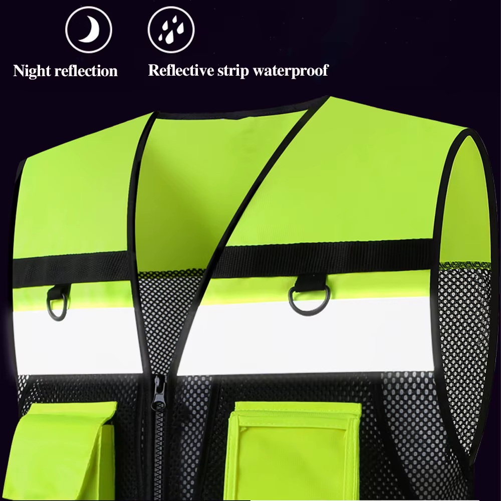 Gilet de travail de Construction pour femmes et hommes, gilet de travail de sécurité haute visibilité avec poches, fermeture éclair sur le devant, rencontre les normes ANSI/ISEA