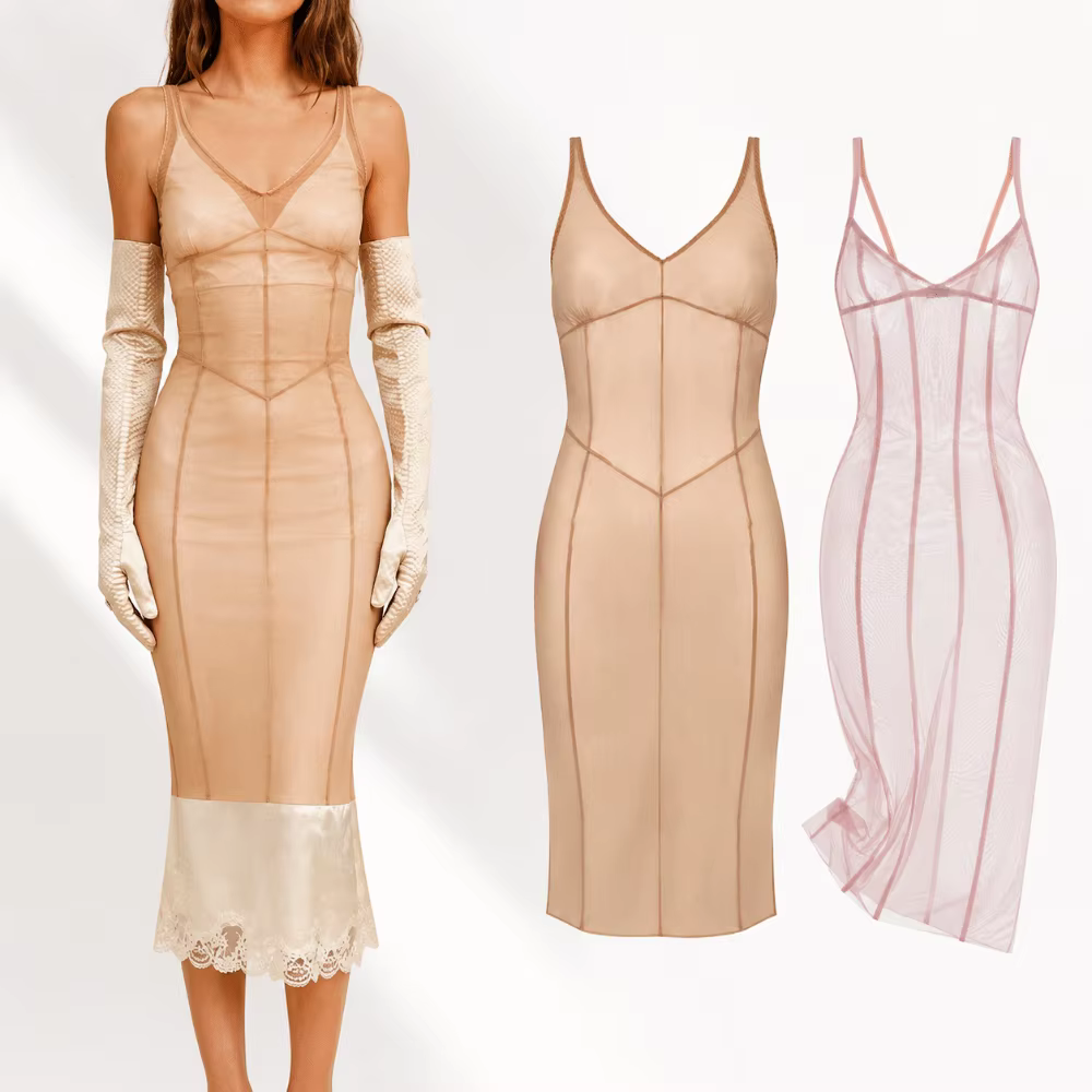Robe longue sans manches en maille avec dentelle, dos nu, taille cintrée, couleur unie, bretelles spaghetti, idéale pour les fêtes et les vacances