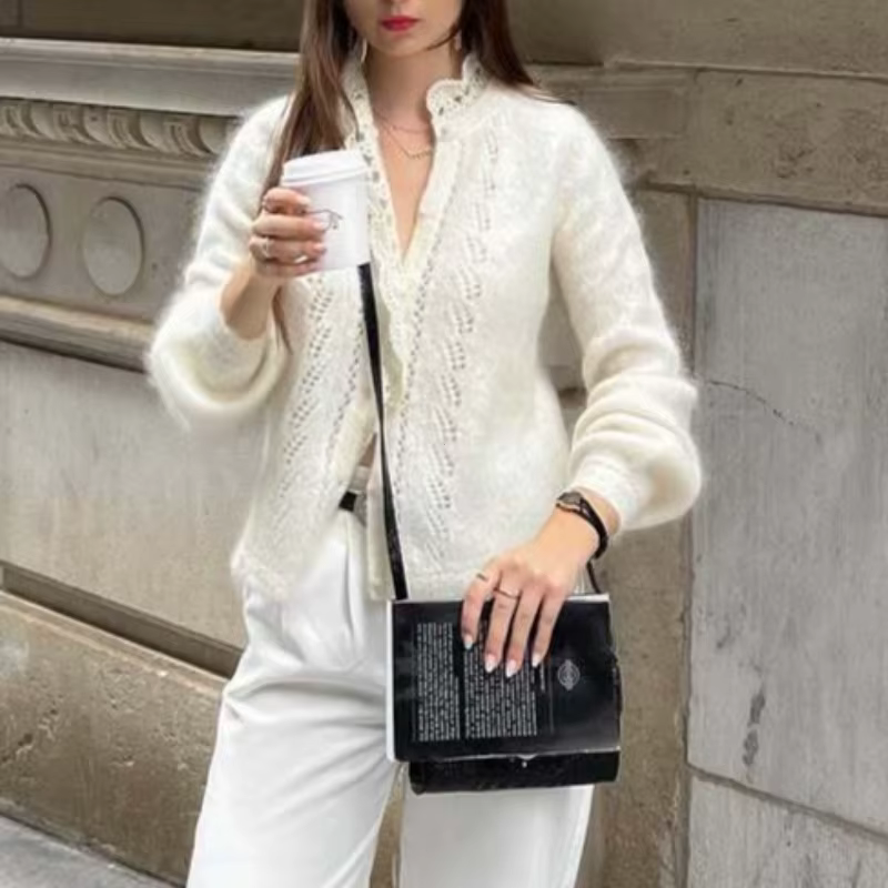 Cardigan blanc en dentelle creuse pour femme