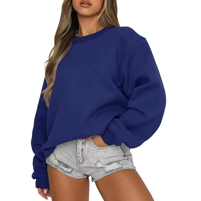 Printemps automne femmes sweat quotidien pull décontracté couleur unie vêtements de sport confort haut col en o ample à manches longues sweat-shirt