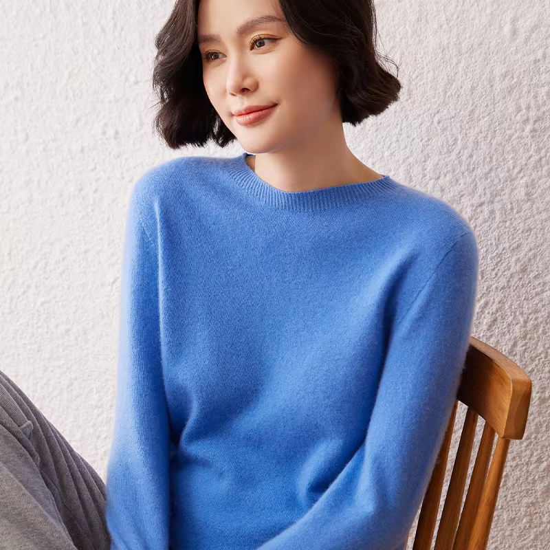 Pull en cachemire à manches longues et col rond pour femme