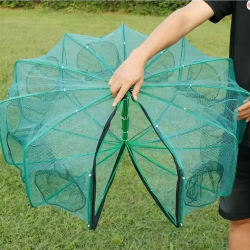 Nouveau filet de pêche pliable hexagonal/octogonal à 8 trous, filet de pêche à la main, filet de lancer, attrapeur d'écrevisses et de crevettes, outil de capture en cage/épuisette