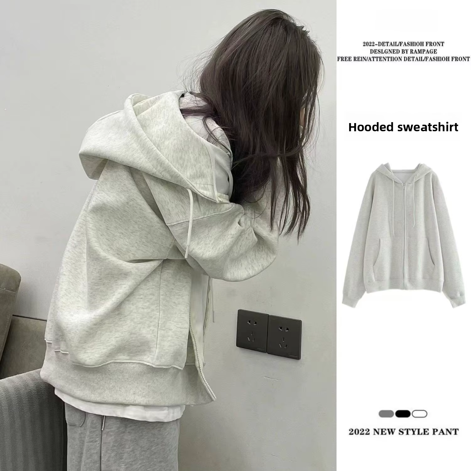 Sweat-shirt à capuche gris pour femme