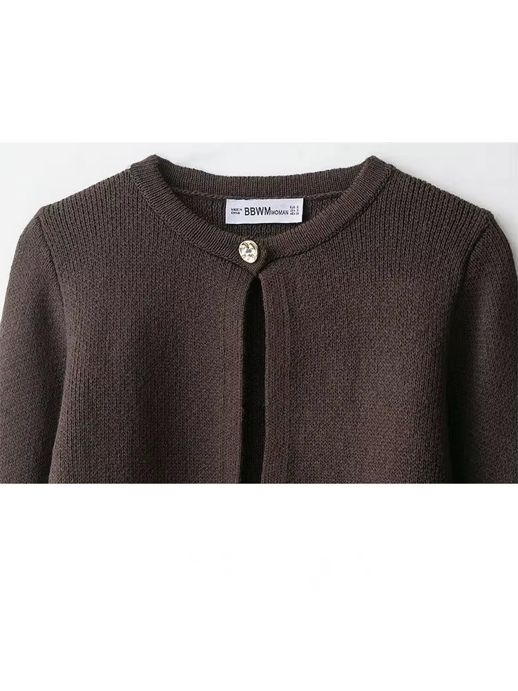 HH femmes mode automne pull manteaux solide col rond manches longues gland décoration bouton femme décontracté lâche Cardigans
