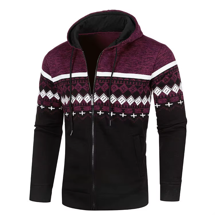 Veste à capuche pour hommes, nouveau Cardigan décontracté, ample, fin, pull en peluche, Style ethnique imprimé, veste Slim tricotée