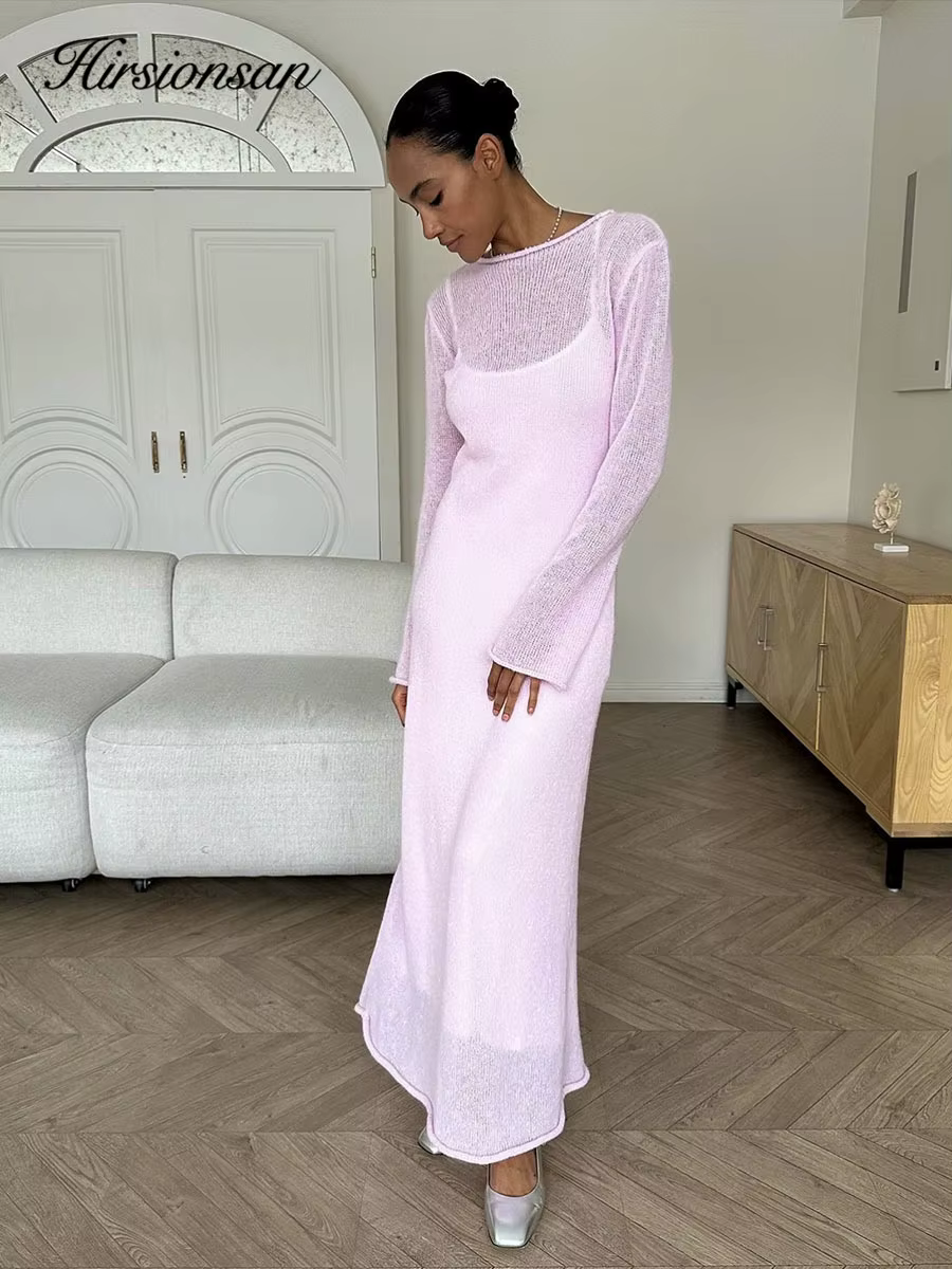 Hirsionsan – robe longue en tricot élastique pour Femme