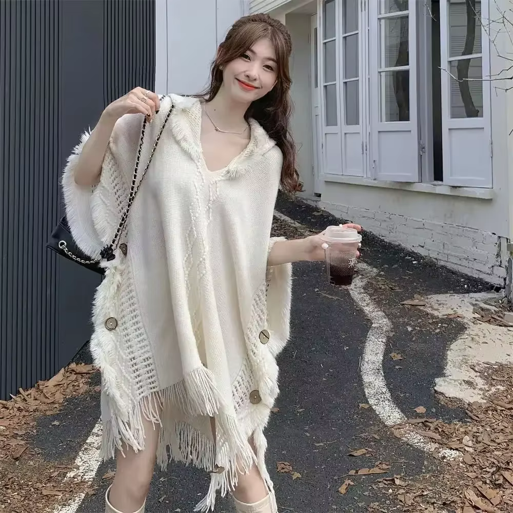 Cape Poncho à capuche en Crochet