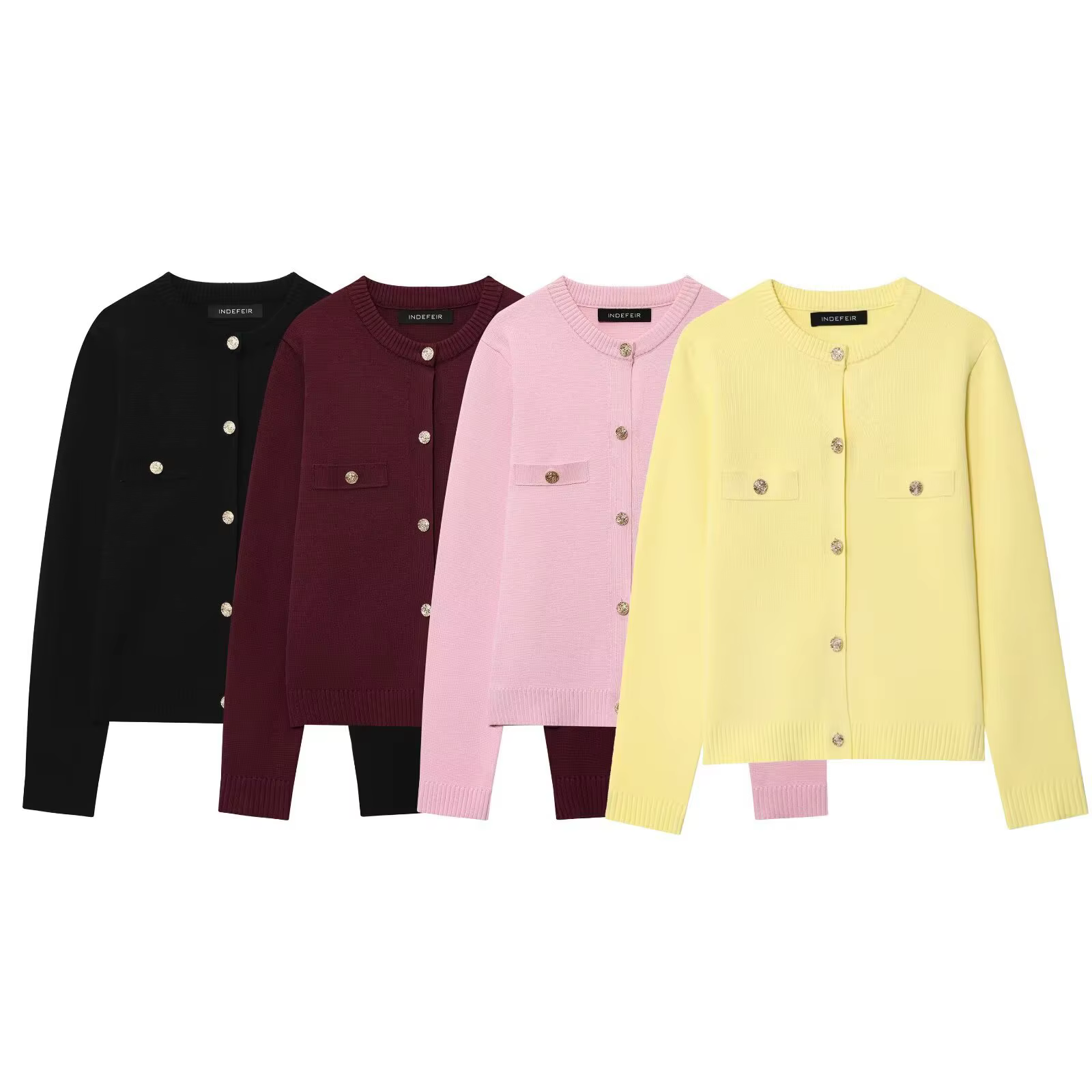Cardigan ouvert tricoté à boutons dorés