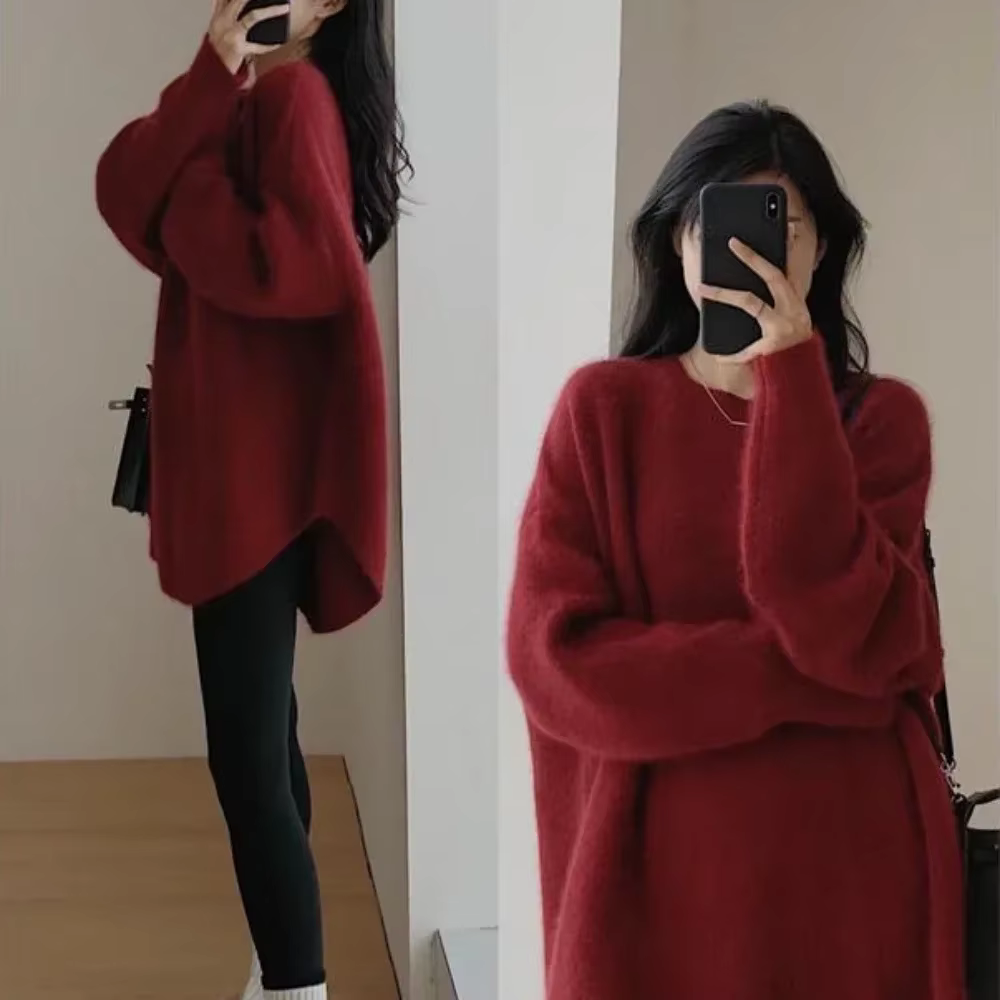 Pull femme Long rouge haut en tricot