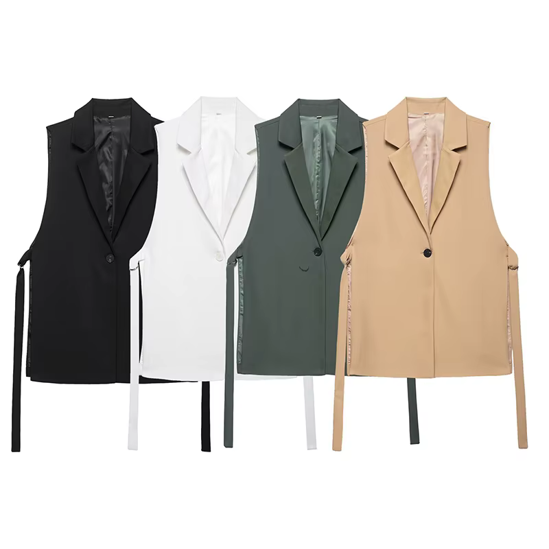 Willshela femmes mode solide à lacets gilet col en v simple bouton sans manches vestes femme Chic dame tenue débardeurs