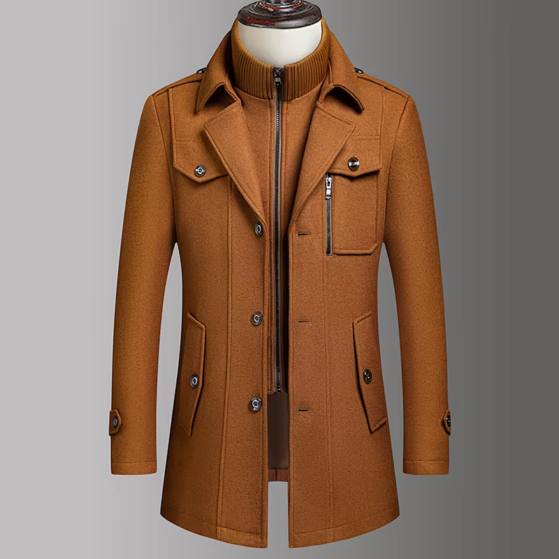 Manteau en laine à double col pour homme, élégant, automne-hiver, mode business, haute qualité, vêtements d'extérieur en laine tendance pour hommes d'âge mûr