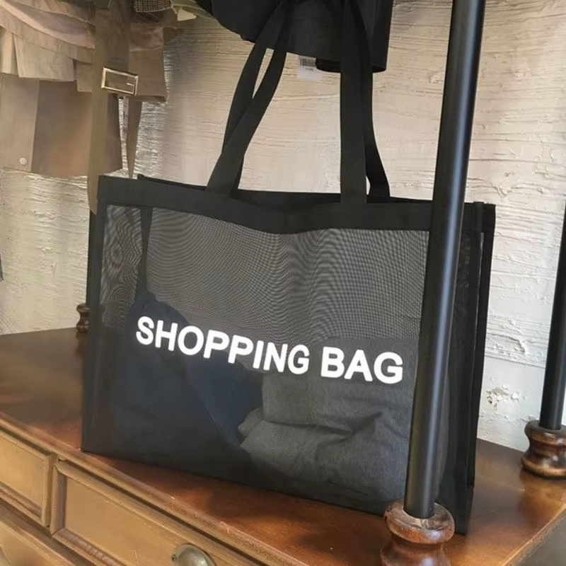 Sac de courses en maille Transparent, grande capacité, sac à main asymétrique épaule dénudée, respirant, pratique et Durable, sacs de rangement de voyage de plage