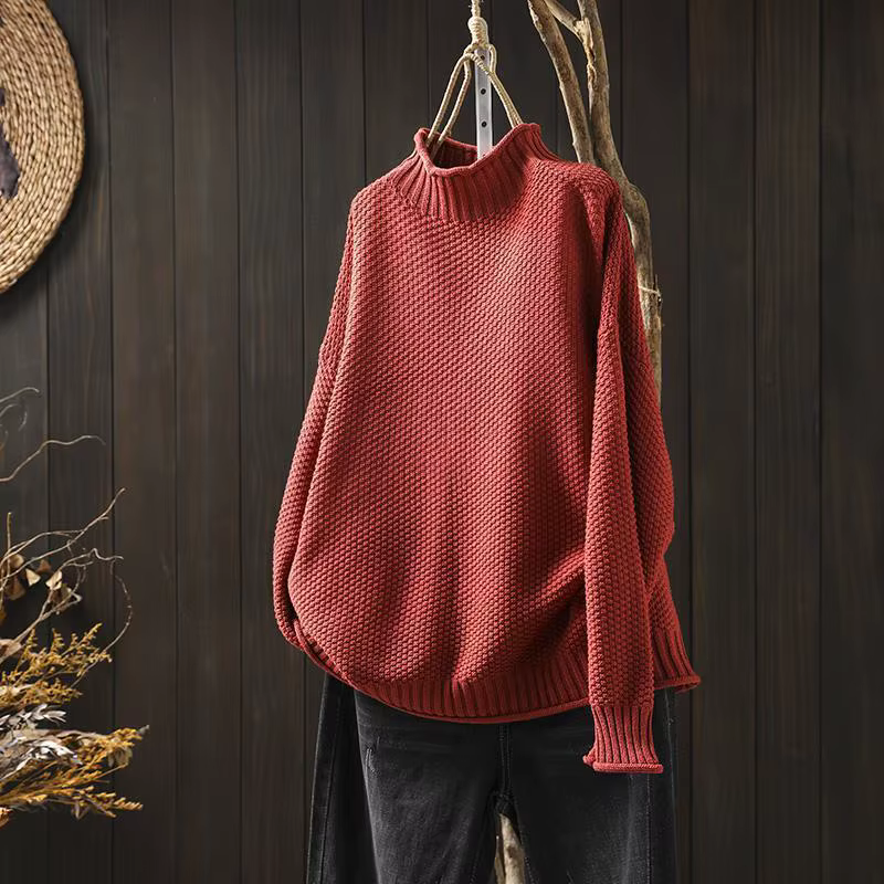 Pull pull femmes 2025 automne hiver pull décontracté col mi-haut couleur unie Vintage haut en tricot bureau dame tricots