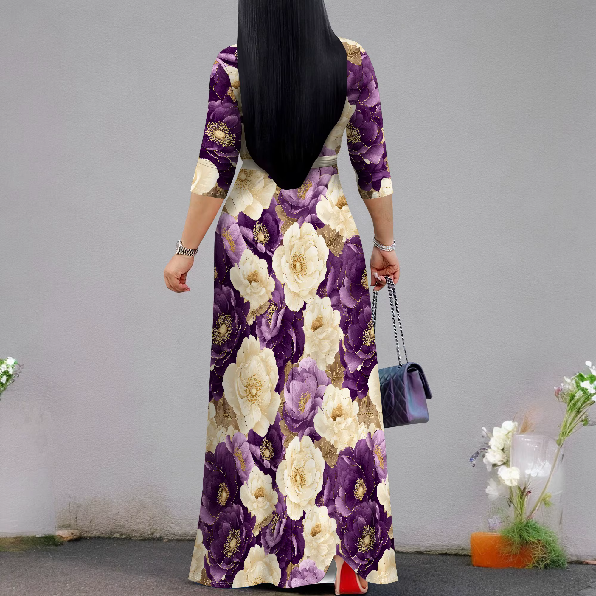 Robe portefeuille florale à col en V – Robe mi-longue fluide à nouer à la taille, robe d'été Boho pour femme
