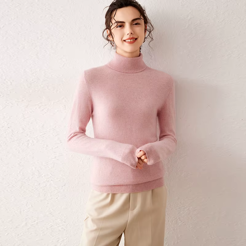 Pull en 100% Cachemire Col Roulé Femme Bureau Occasions Spéciales Blanc Bleu Ciel Beige