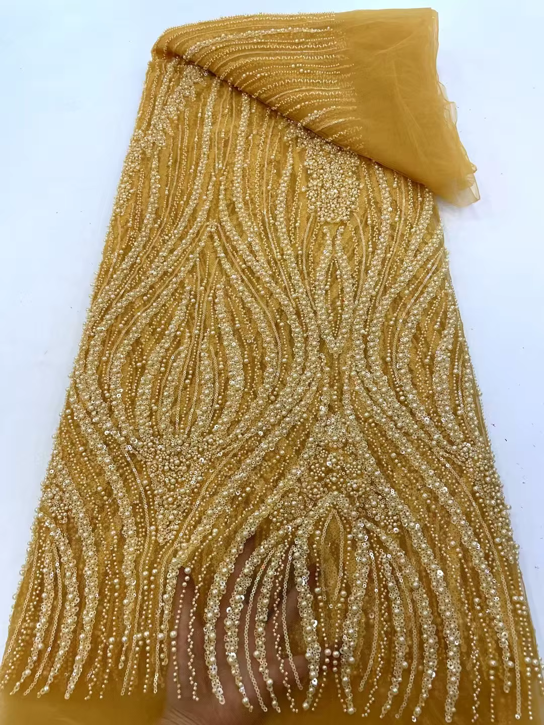 Tissu en dentelle perlée brodée en maille française, paillettes nigérianes 2025, robe de mariée, matériel de couture, luxe,