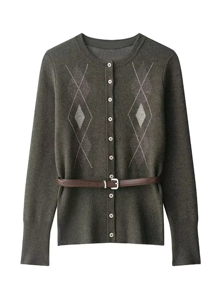 Ensemble jupe Cardigan tricoté à carreaux pour femmes