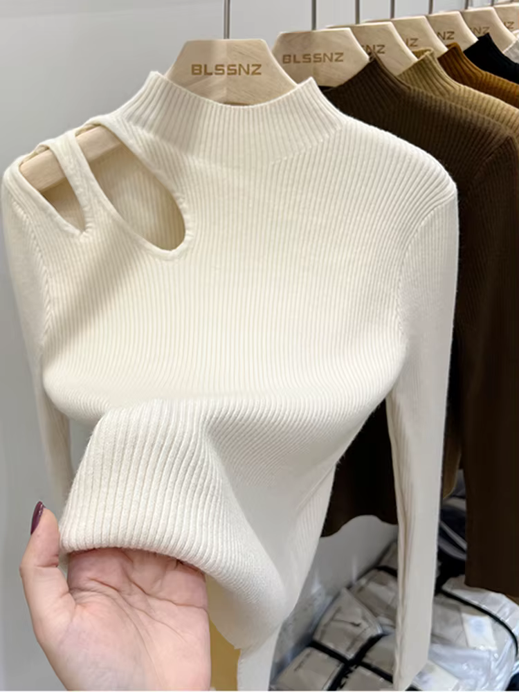 Col roulé tricoté femmes pull côtelé pulls automne hiver basique