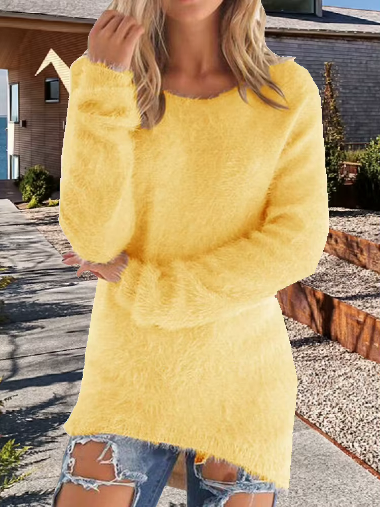 Pull tricoté décontracté pour femmes, ample, couleur unie, automne-hiver, polyester, col rond, lâche, épais, manches longues, confortable, occasions spéciales