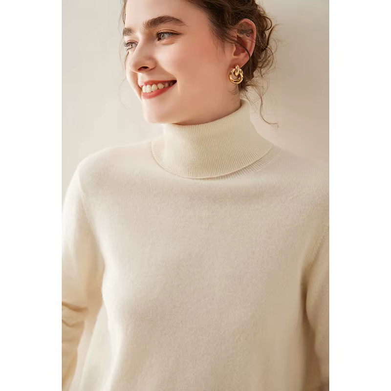 Pull à col roulé en cachemire pur pour femmes, élégant et confortable pour les occasions automnales et hivernales