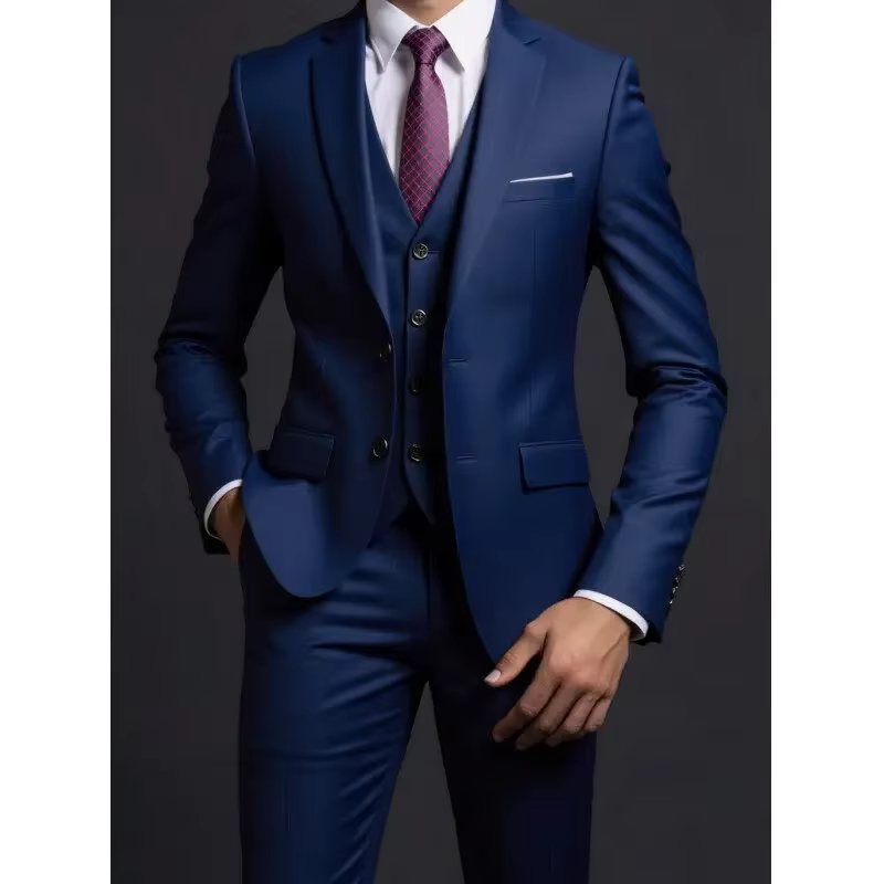 Costume (Blazer + gilet + pantalon) pour hommes, à la mode, pour hommes d'affaires, Style britannique, couleur unie, hôte de Banquet, costume de mariage décontracté