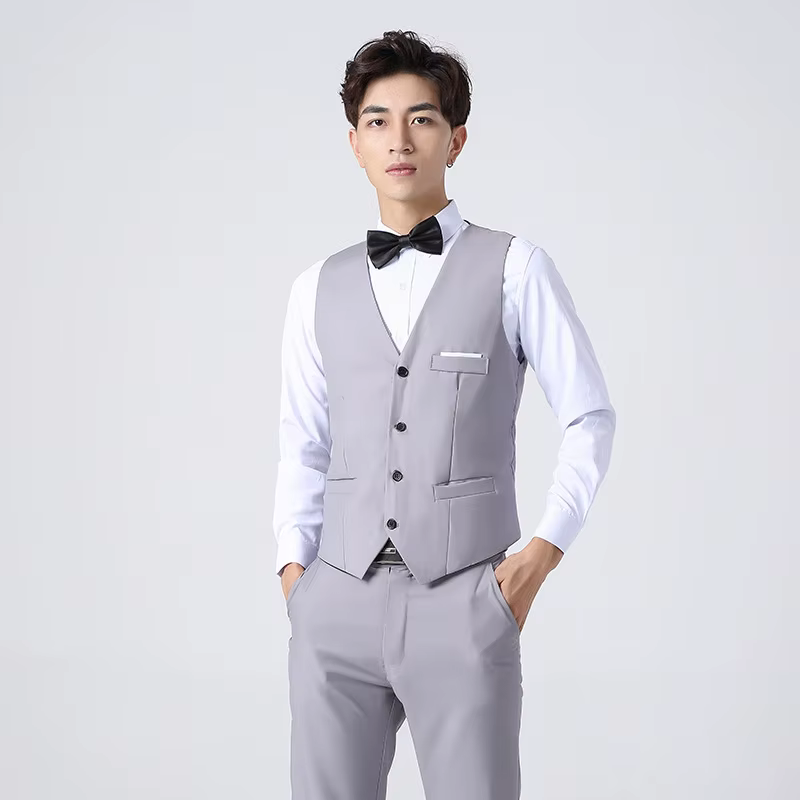 Gilet de costume pour hommes, coupe cintrée, vêtements de travail pour garçons d'honneur, affaires décontractées, Style coréen, uniforme de groupe de chœur en Fiber de Polyester, printemps-automne