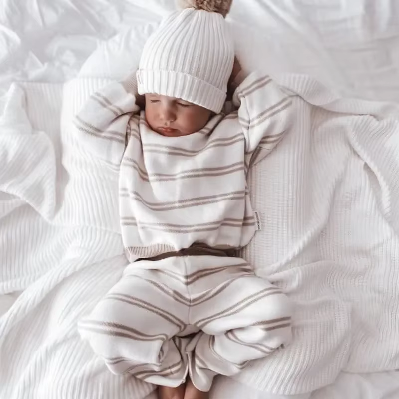 Nouveau-né bébé chandails garçon vêtements gris rayure bébé fille tenue ensemble tricot pull Ropa De Bebe Niña