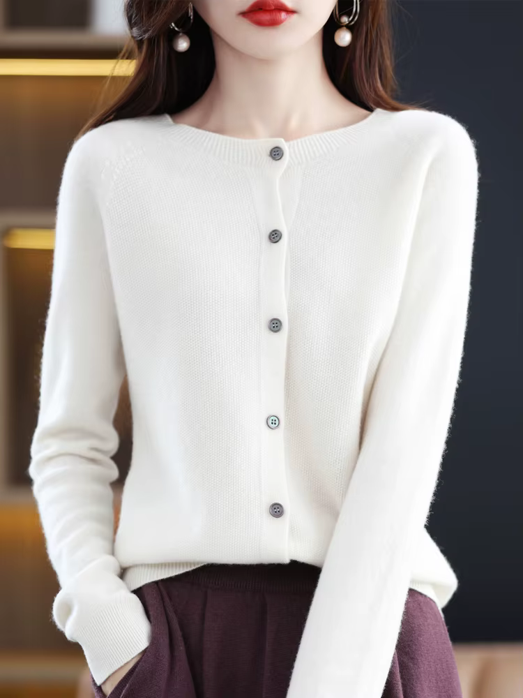 Femmes pull en cachemire 100% laine mérinos tricoté Cardigan automne hiver tricots col rond femme couleur unie décontracté haut tendance
