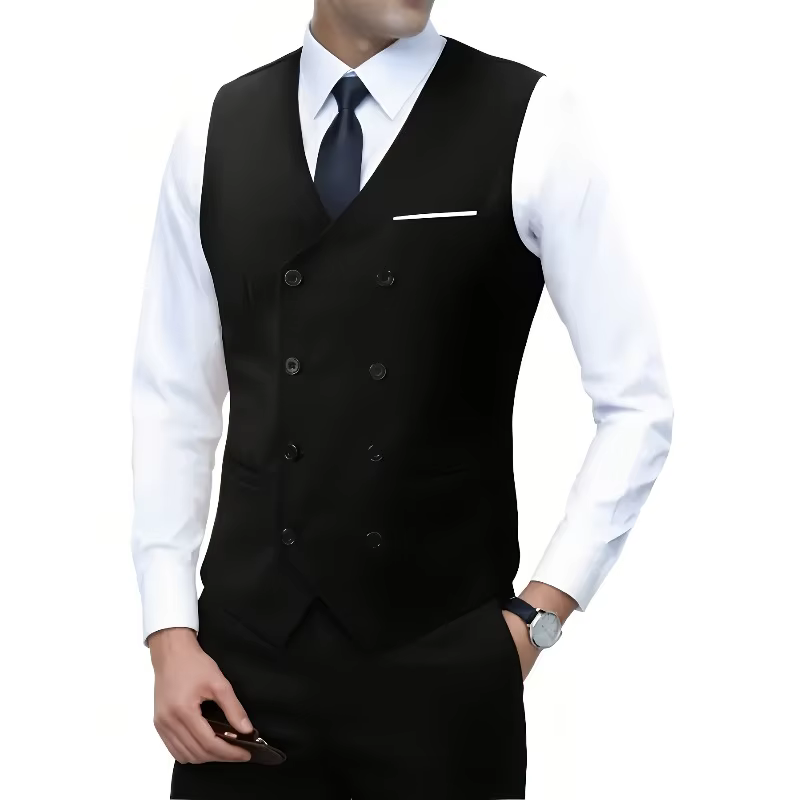 Veste sans manches croisée pour homme, style britannique, coupe ajustée, formelle, de haute qualité, plusieurs couleurs – Grande Vente