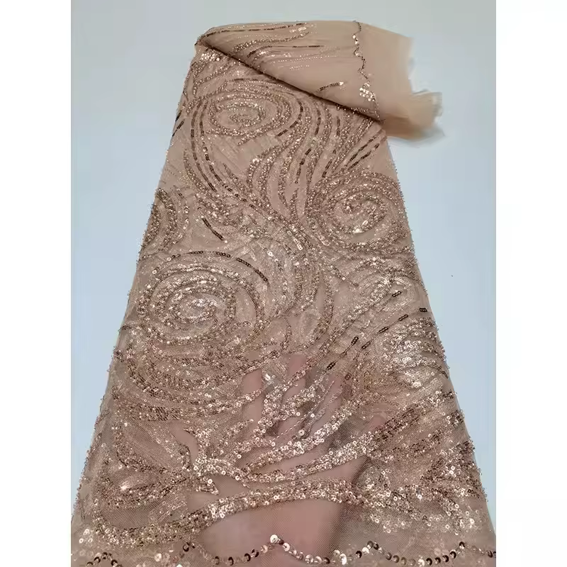 Tissu de maille de dentelle de perle de bulle, tissu brodé de paillettes de tube de perle de vague, nouveau