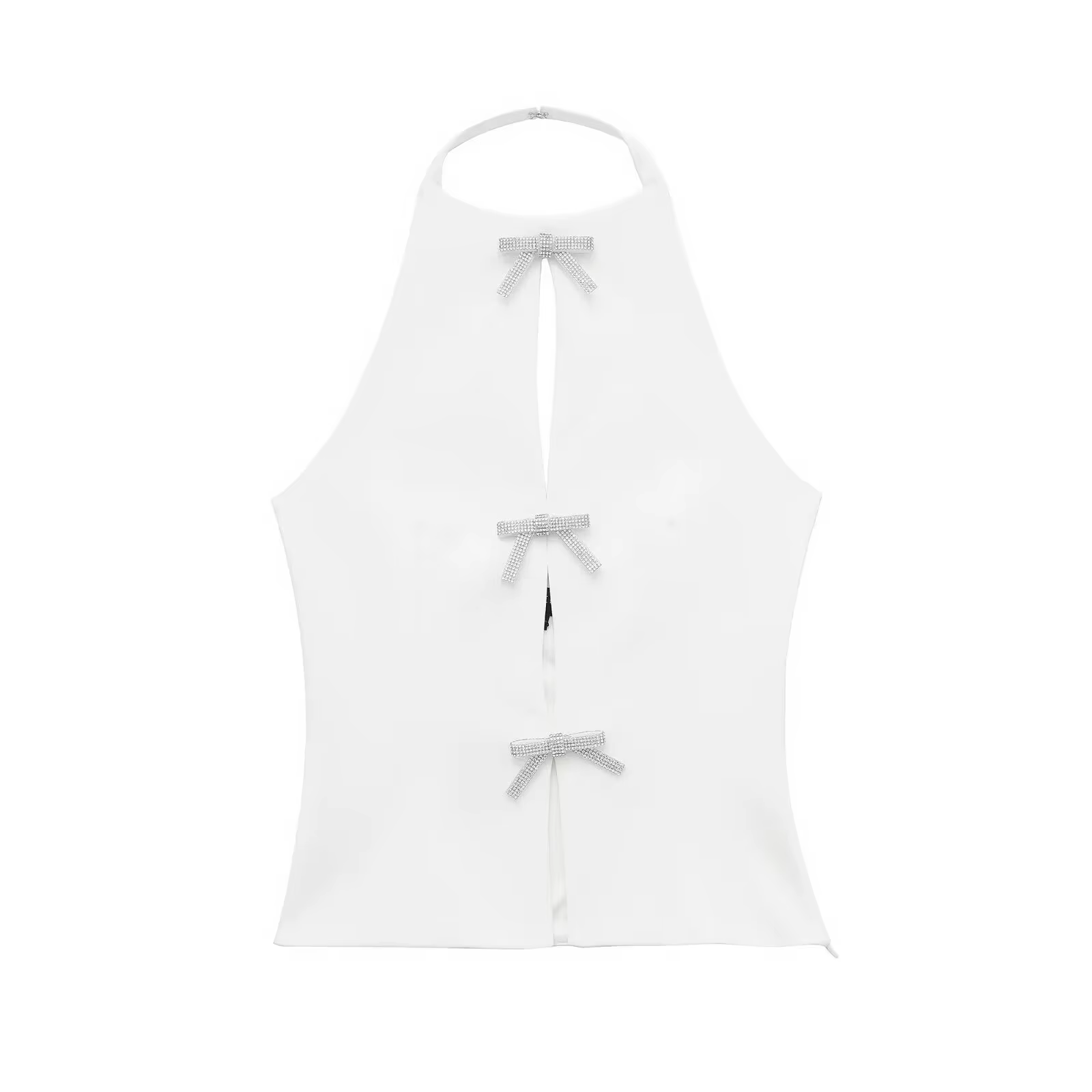 HH 2024 femmes rétro nœud garnis gilet élégant solide col rond sans manches épaules dénudées licou été Vintage décontracté hauts