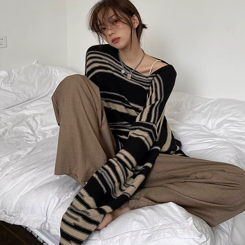 Pull rayé à manches longues pour femme