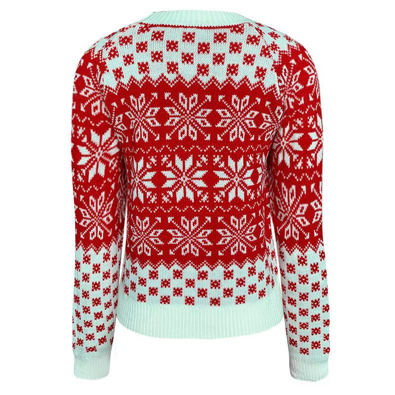Nouveau Style femmes noël flocon de neige pull hiver chaud tricoté à manches longues O cou hauts