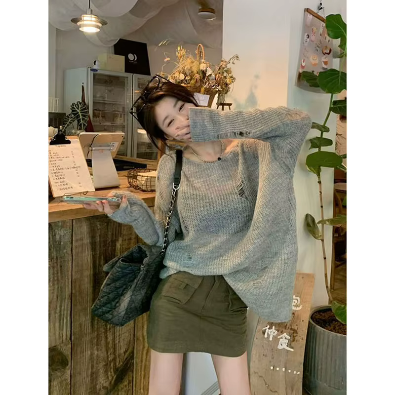 Pulls en tricot à trous style décontracté pour femme