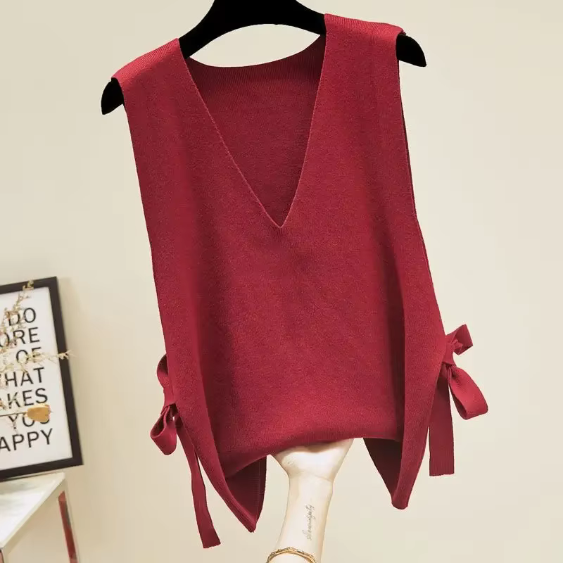 Col en v rouge hauts en tricot pour femme noir femmes pull gilet moderne Streetwear froid hiver tendance offres uniques