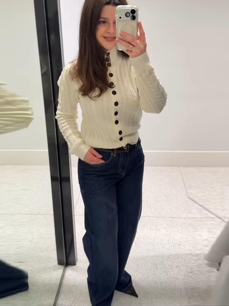 Nouveau cardigan en maille pour femme à col montant
