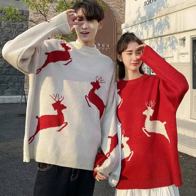 Pull ample et coréen pour femme, motif dessin animé, polyester et rayonne, pour automne hiver et fêtes