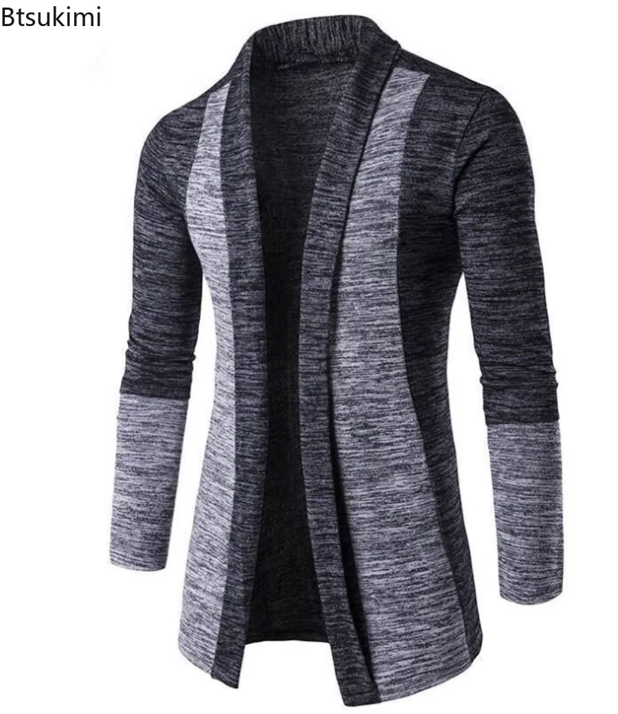 Cardigans tricotés pour hommes 2026 – Manteaux décontractés à manches longues, coupe ajustée, avec coutures contrastées style vintage