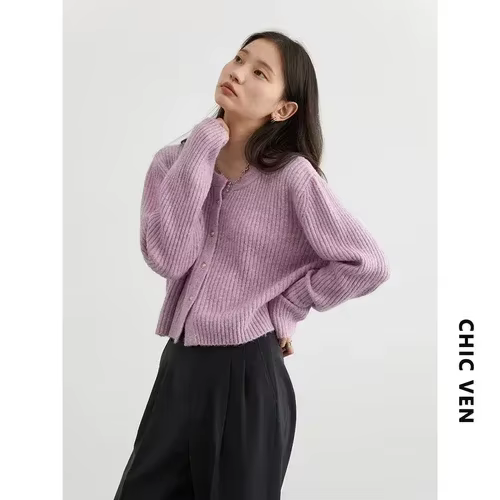 CHIC VEN-Cardigan à simple boutonnage pour femme