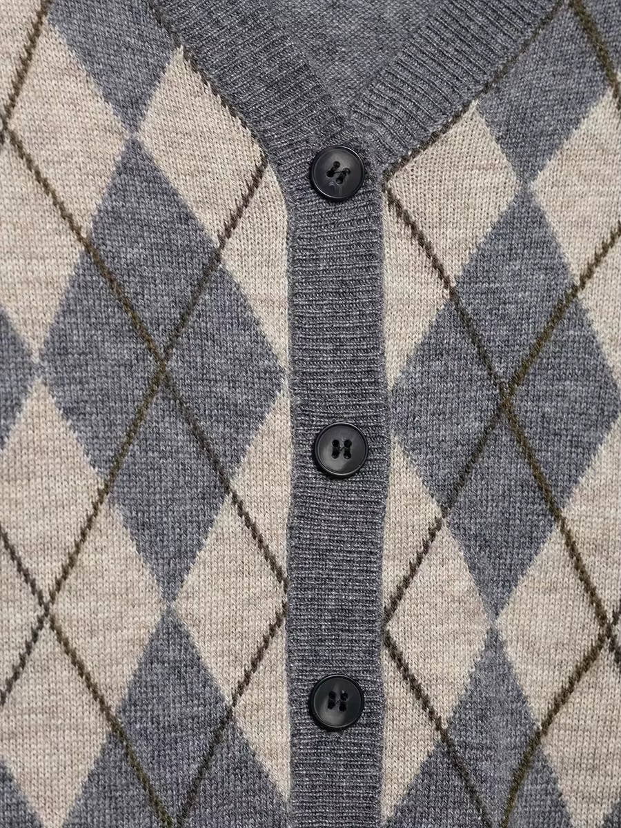 Cardigan gris à carreaux irréguliers pour femme