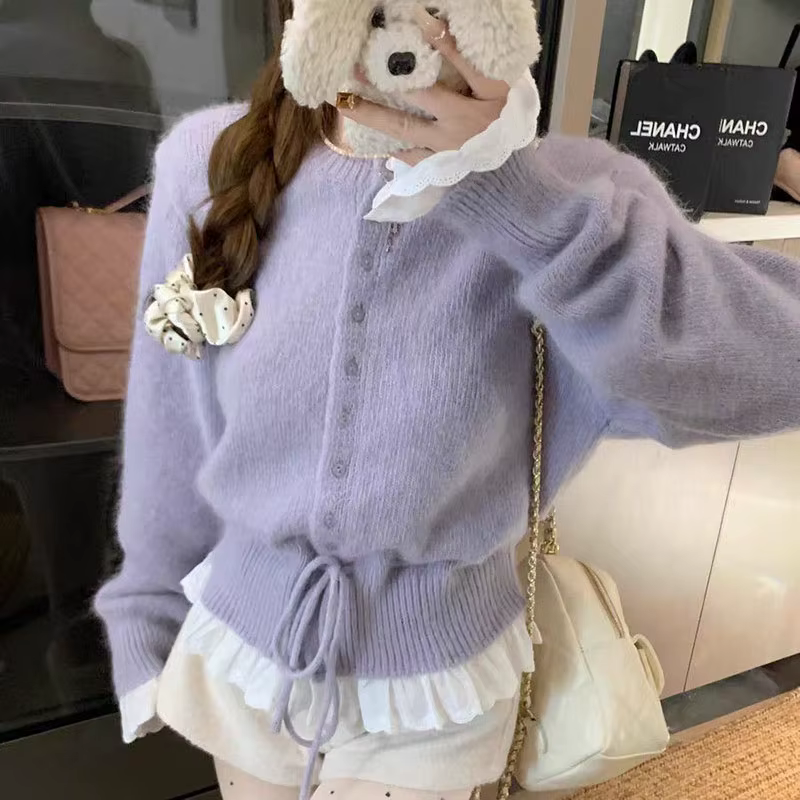 Coréen à volants bord pull femmes Cardigan automne hiver nouveau Style étranger tricoté