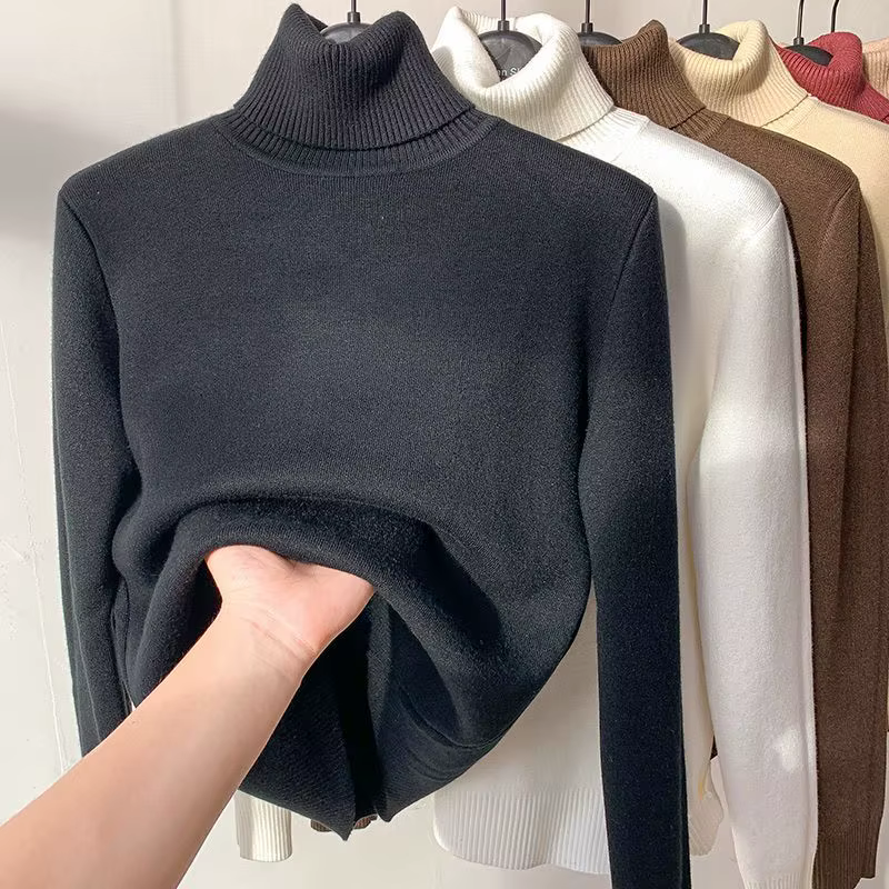 Pulls à col haut avec doublure épaisse en peluche pour femmes