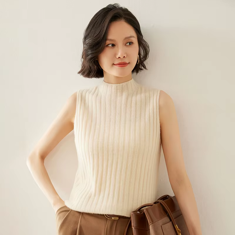 Pull tricoté sans manches en cachemire pour femme