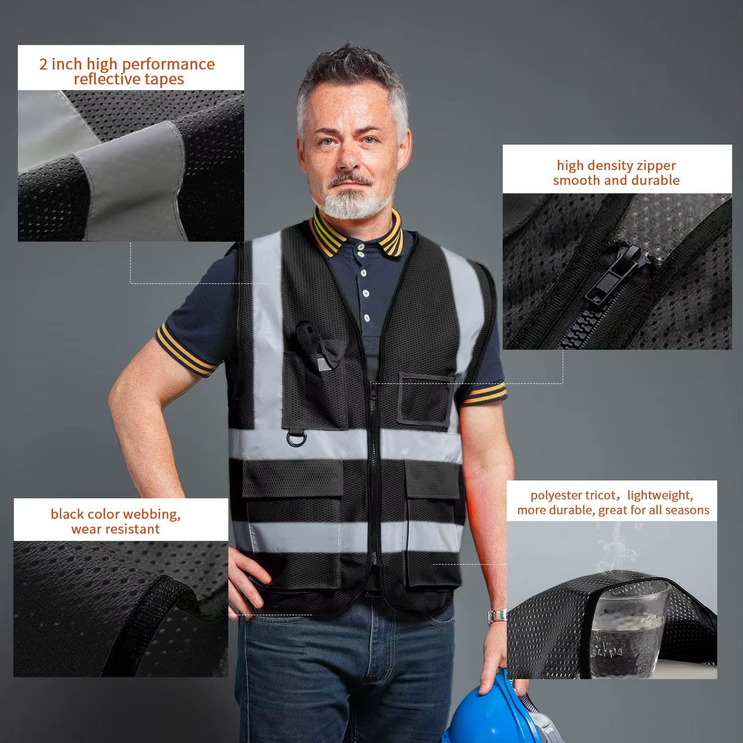 Gilets de sécurité de police à haute visibilité, veste de cavalier, maille respirante, tissu pour les zones chaudes du désert