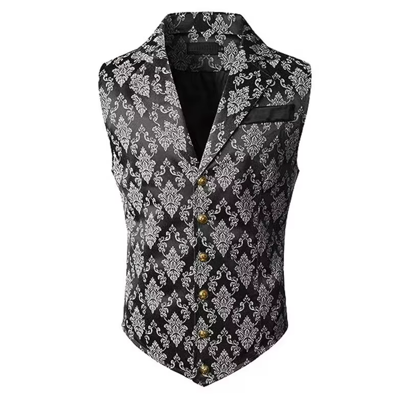 Gilet de Costume Vintage Jacquard pour Homme, Style Steampunk Gothique, Simple Boutonnage, Gilet Habillé sans Manches pour Affaires et Mariages