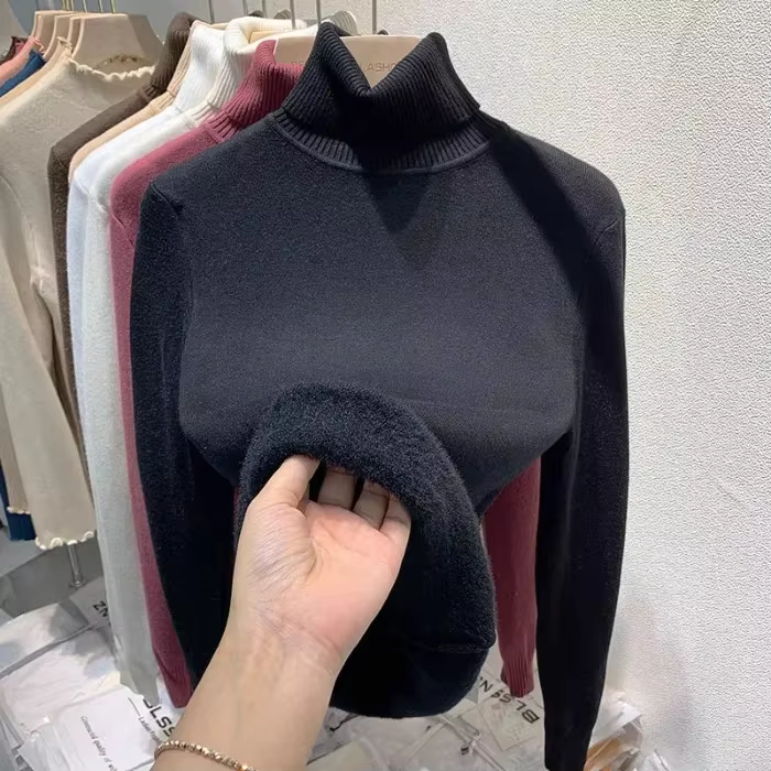 Pull chaud épais doublé de polaire pour femme